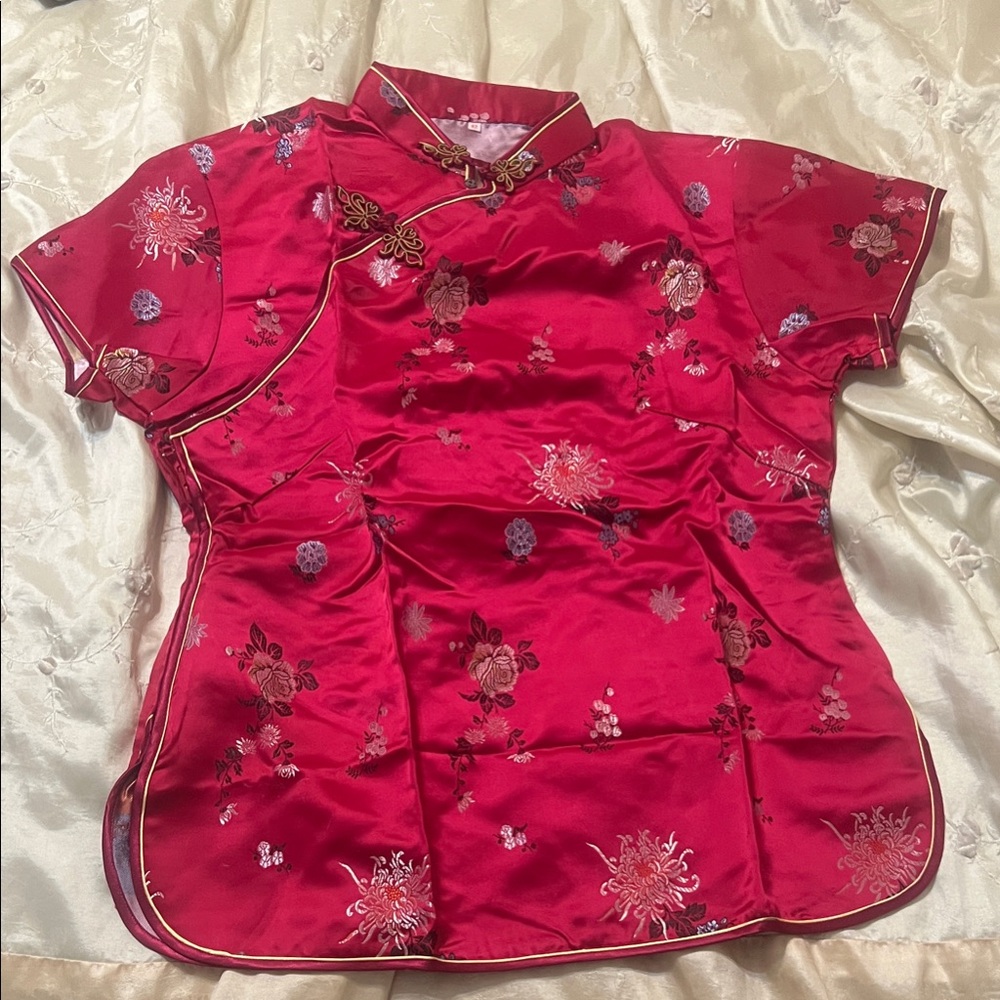 Chinese Magenta Floral Women's Top